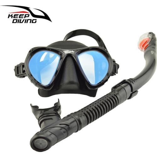 Professional Full-dry Snorkel and Foldable Mask Set Breath Tube Light Weight for Scuba Diving Snorkeling Swimming Coated Goggles