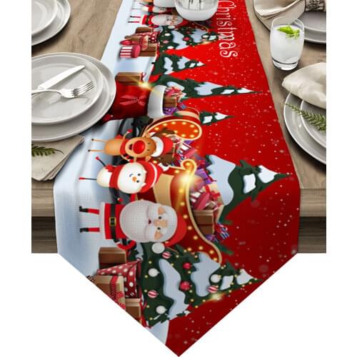 Christmas Tree Santa Claus Snowman Elk Table Runners Wedding Decoration Table Cover Christmas Decorations for Home Table Cloth