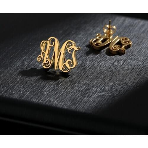 Custom Letters Stud Earrings Monogram Stud Earings Fashion Jewelry Gold stainless steel Name boucle d'oreille femme 2019
