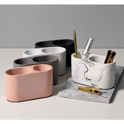 Nordic Home&Christmas Decoration Ornaments Concrete Desktop Office Pen Holder Desktop Pen Container Office Storage Tube