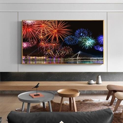 Scandinavian Fireworks City Night Landscape Poster and Print Home Decor Canvas Painting Wall Art Picture For Living Room Decor
