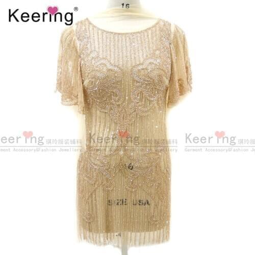 Hand-made rhinestone patch beaded bodice applique for party dress WDP-120