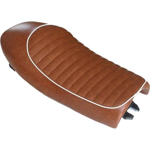 Light Brown Motorbike Cafe Racer Motorcycle Styling Saddle Seat Waterproof w/ White Piping