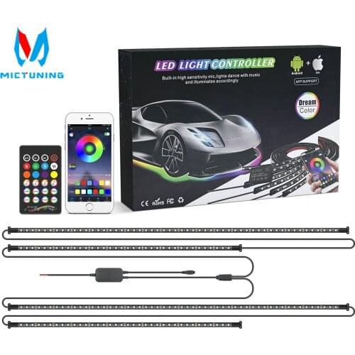 MICTUNING 12V Car Underglow Lights Neon Accent Lights Strip Undercar Glow Light Underbody Light Wireless Remote Control Lights