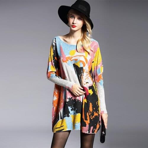 Autumn Women Sweaters Pullovers European Long Sleeve Printted Crop Sweater Loose knitted Jumpers Sweater Mujer LX1837