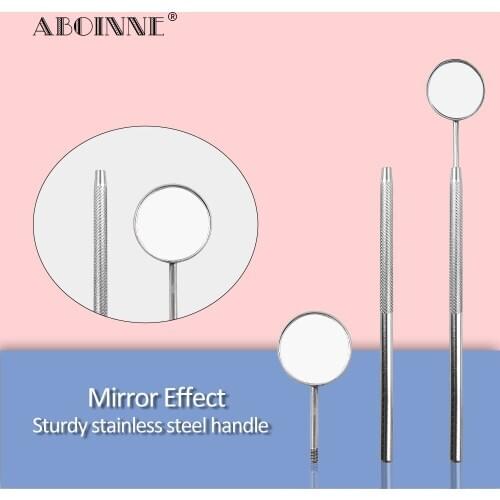 Abonnie Magnifying Checking Eyelash Extension Grafting Mirror Stainless Steel Handle Mouth Oral Teeth Care Eyelashes Makeup Tool