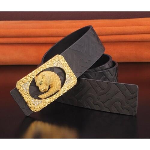 Superior Quality 3.8cm Wide Fashion Casual Belt Mens Smooth Buckle Belt Mens Full Grain Belt Copper Buckle Ceinture