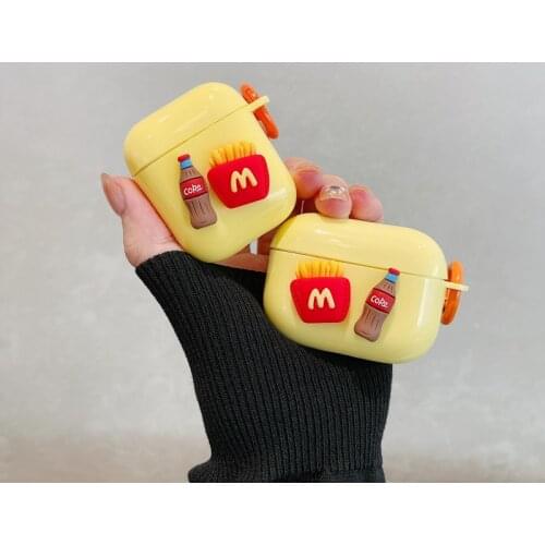 Cute Cartoon Coke French Fries Earphone Cases for Airpods 1 2 Protect Cover with Finger Ring Strap for Apple AirPods Pro