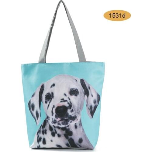 Woman Tote Canvas Bag Cute Cat Dog Printed Handbag Animal Design Beach Casual Shoulder Bags New