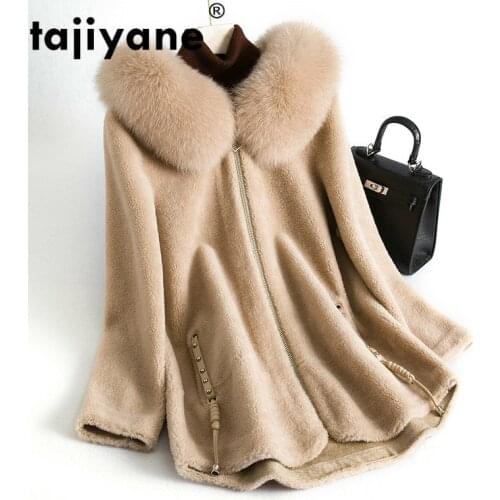 Autumn Coat Winter Women Clothes 2021 Real Fur Coat Fox Fur Collar Wool Jacket Sheep Shearling Korean Vintage Suede Lining T3735
