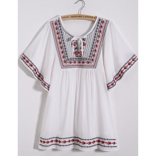 Woman Girl Summer Casual Loose Embroidery Vintage Blouse Shirt Batwing Sleeve V Neck Beach Hippie Boho Tunic Tops Clothing