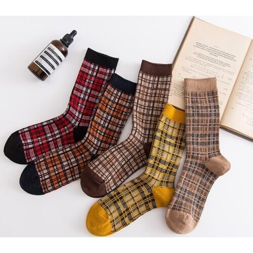 Women Socks 2020 Autumn New Socks Fashion Lattice Cotton Preppy Style Happy Casual Deodorant Socks Female Socks High Quality