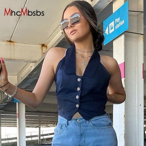 Deep V-Neck Sexy Sleeveless Tank Top Women Buttons Up Backless Crop Tops 2021 Summer Fashion Club Bar Skinny Vest Streetwear