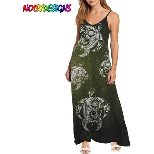 NOISYDESIGNS Sling Womens Dress Hawaii Turtle Polynesian V Collar Sleeveless Dresses Elegant Sweet Classic Simple Party Vestidos