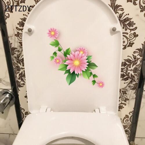 ZTTZDY 25*16.2CM Creative Pink Chrysanthemum Kids Room Wall Sticker Toilet WC Decoration T2-0704