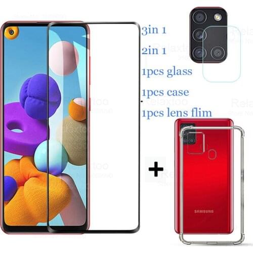 1-2pcs Clear TPU Silicone Case For Samsung Galaxy A21s Tempered Glass GalaxyA21s A21 s s a21 a 21s Camera Protection Film