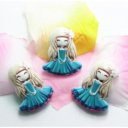 10pcs/lot very kawaii resin girls blue skirt flat back cabochon for DIY craft scrapbooking,23*29mm,RC11082e