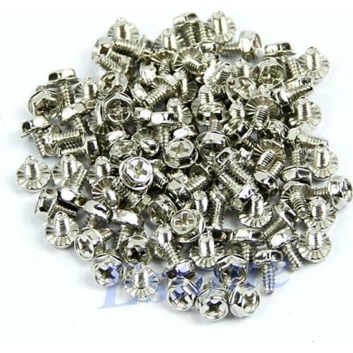 100Pcs Toothed Hex 6/32 Computer PC Case Hard Drive Motherboard Mounting Screws