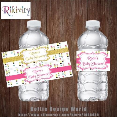 Rikivity Personalized Polka Dots Water Bottle Wine Champagne Labels Candy Bar Wrapper Sticker Baby Shower Birthday Decoration