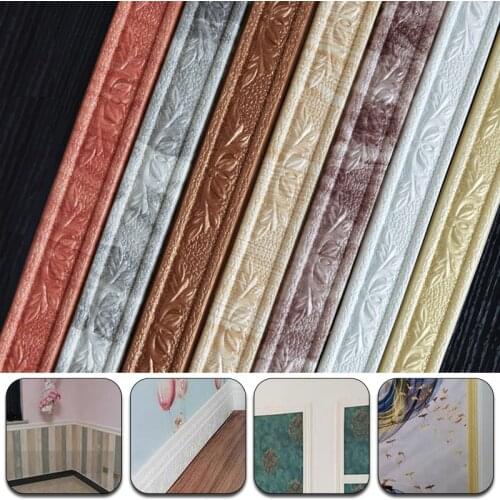 3D Self-adhesiv Waterproof Baseboard Foam Embossed Corner Waist Line Wall Sticker Border Wall Edge Strip Stickers Living Room De