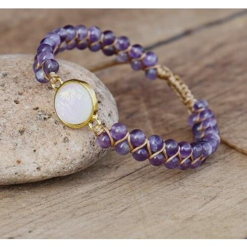 4mm Purple Crystal Stone Opal Wrap Bracelets Femme String Braided Yoga Friendship Bracelet Bangle Bohemian Handmade Jewelry