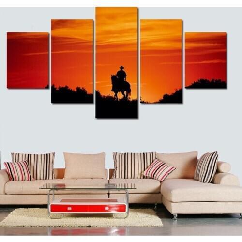 2017 Sale Cuadros 5 Panels Art Picture On Canvas Handsome Human Riding Stronger Horse For Living Room Wall Painting Unframed