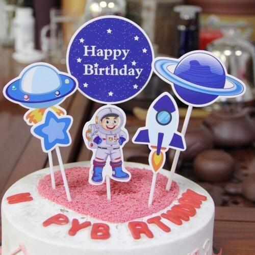 6pcs Astronaut Cupcake Topper Out Space Happy Birthday Cake Topper for Boys Girls Birthday Party Cake Decorations Baby Shower