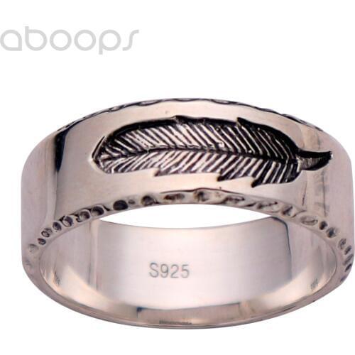 Vintage 925 Sterling Silver Feather Band Ring for Men Women,Size 7-12,Free Shipping