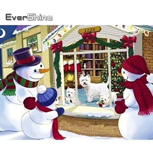 Evershine Diamond Embroidery Snowman Landscape 5D DIY Picture Of Rhinestone Diamond Painting Dog Cross Stitch Winter Home Decor