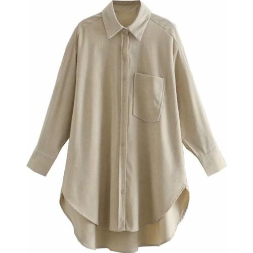 Blouses Za 2020 Stylish Corduroy Women Long Shirt Vintage Long Sleeve Blouse Plus Size Womens Clothing Spring Loose Casual Tops