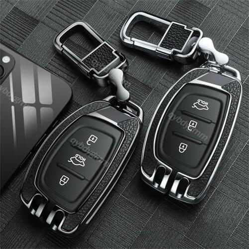Zinc Alloy + Leather Remote Start Car Key Case Cover Fob Shell Protector Holder Accessories For Hyundai IX25 IX35 Elantra Sonata