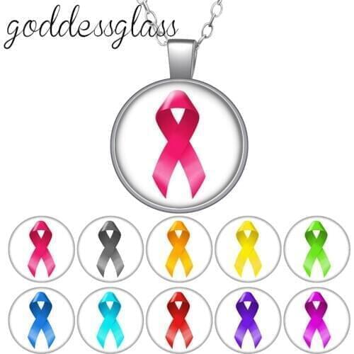 Colorful Ribbon Autism Awareness cancer Round Glass glass cabochon silver plated/Crystal pendant necklace jewelry for Gift