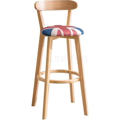 European Style Solid Wood Bar Chair Modern Simple High Stool Back Bar Chair Cash Register Bar Stool Front Desk High Home