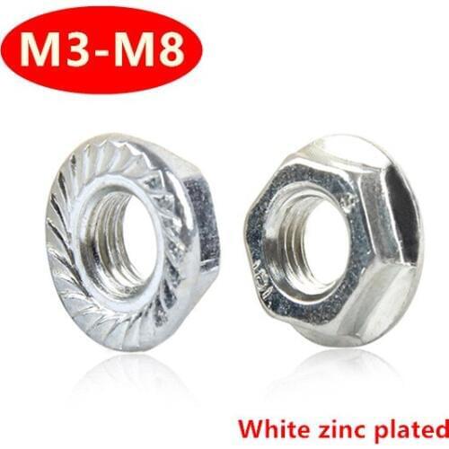 100pcs DIN6923 GB6177 Thread M3 M4 M5 M6 Flanged Hex Nut Flange Nuts non-slip lock nut antiskid nut Steel with zinc coate plated