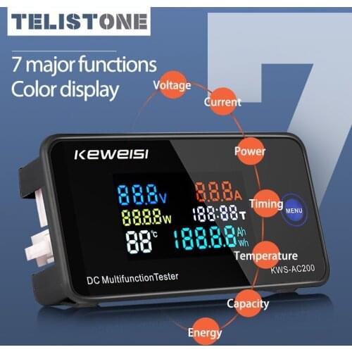 KWS DC Digital Display Voltage and Current Meter Color Screen Digital Voltmeter Ammeter LED Display Power Tester 0-200V 0-100A