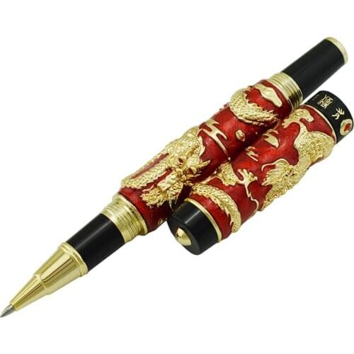 Jinhao Red Cloisonne Double Dragon Rollerball Pen with Smooth Ink Refill Advanced Craft Writing Gift Pen for Business, Graduate