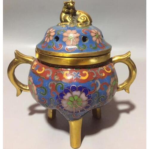 Chinese Handmade Brass Carved Cloisonne Lion Incense Burner Censer Animal Statue Home Decoration