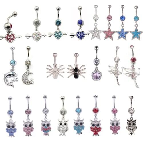 1PCS Surgical Steel Animal Belly Button Ring Zircon Heart Navel Piercing Dangle Belly Piercing Pendant Piercing Nombril Discret