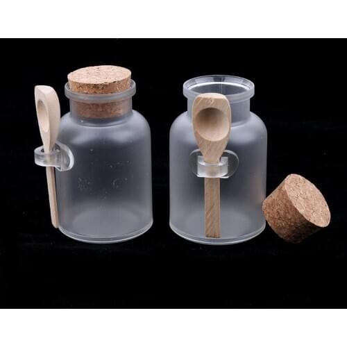 NEW 200ml Plastic Empty Bath Salt Bottle Cream Powder Jar Container with Cork Spoon