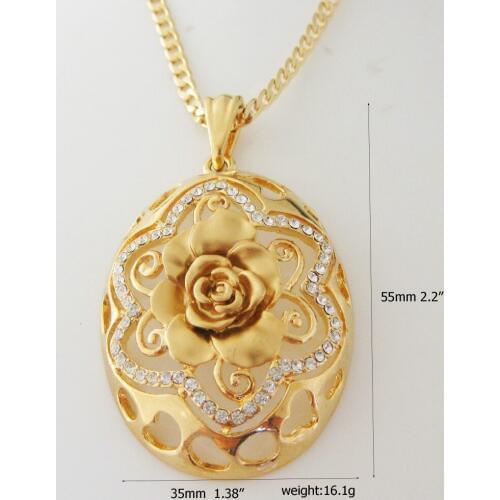 Foromance - YELLOW GOLD COLOR GP 24" CUBAN NECKLACE & FLOWER CARVED CZ STONE HAND MADE PENDANT UNIQUE DESIGN