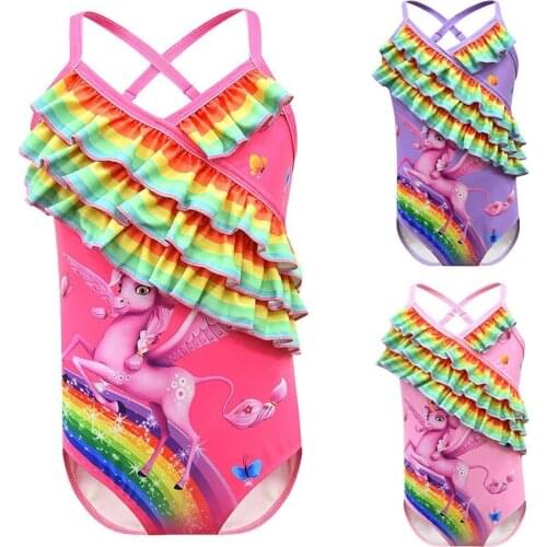 {Sweet Baby} 3~8Y Toddler Baby Girls Unicorn Swimwear New 2021 Girls Swimsuit one piece Baby Swimwear Hot sale Baby Beach wear