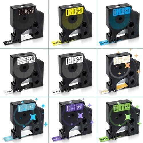 UniPlus Compatible for Dymo 45013 d1 LM210D LM420P LM360D Label Tapes Black on White 12mm*7m Label Maker Letter Printer Ribbon