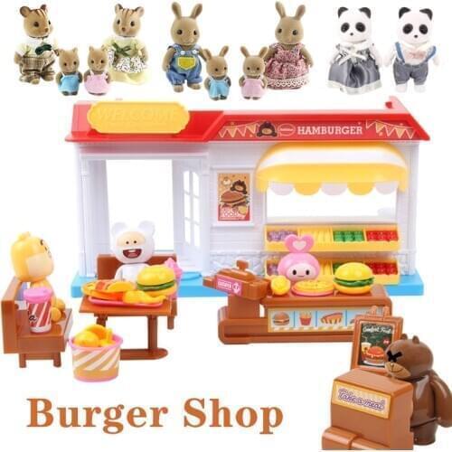 Forest Animals 1:12 Burger Shop Family Set Meal Scene Dollhouse Fast Food Restaurant Play House kids Furnitur Child Toy Set Gift