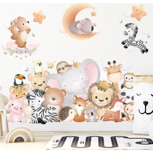 Cute Cartoon Animal Party Wall Stickers Nursery Room Decoration Self Adhesive Vinyl Decals DIY Wallpaper