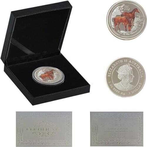 The YEAR Of Horse Silver Commemorative Metal Coin Elizabeth II Cute Animal W/ Luxury Box