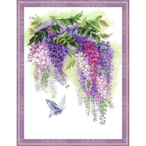 New Precision Printing Fishxx Cross Stitch Kit B1518 Wisteria Flower Stand Hand Embroidery Plant Flower Painting