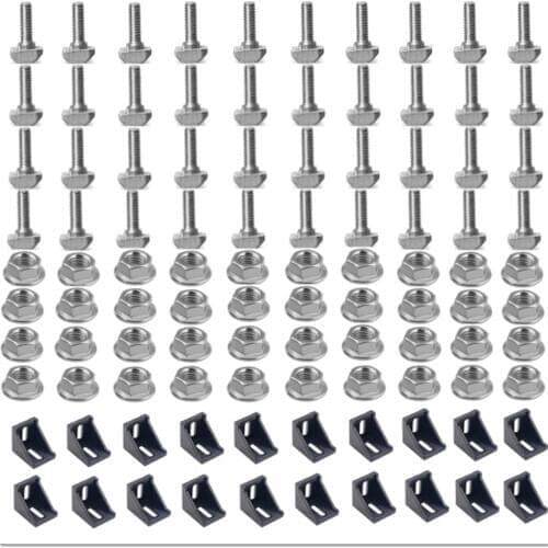 3030 Aluminum Profile Connector Set: 40pcs M6 Hex Flange Nuts + 20pcs 3030 Corner Bracket + 40pcs M6 x 16mm T Bolt Screws