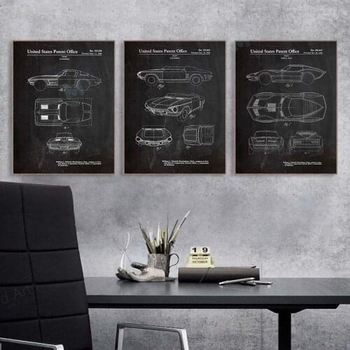 American-Style Nostalgic Retro Bar Coffee Sports Car Roadster Sketch Hanging Painting Cuadros Decoracion Dormitorio Boys Room