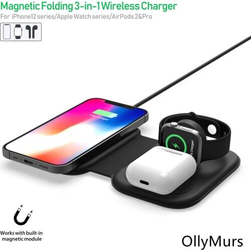 New F20 3 in 1 Wireless Charger Foldable Magnetic Dual Wirless Charging For iphone 12 ,12pro，11，X,XS，MaxMobile Phone Charging St