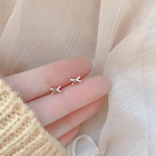 925 Sterling Silver Simple Cross Stud Earrings For Women Girls Party Jewelry eh577